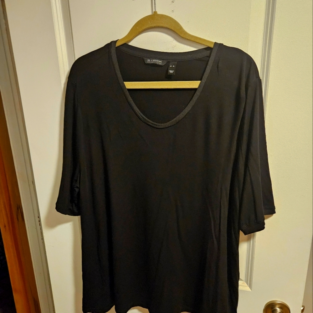 QVC XL H by Halston Essentials Elbow Sleeve U Neck Top